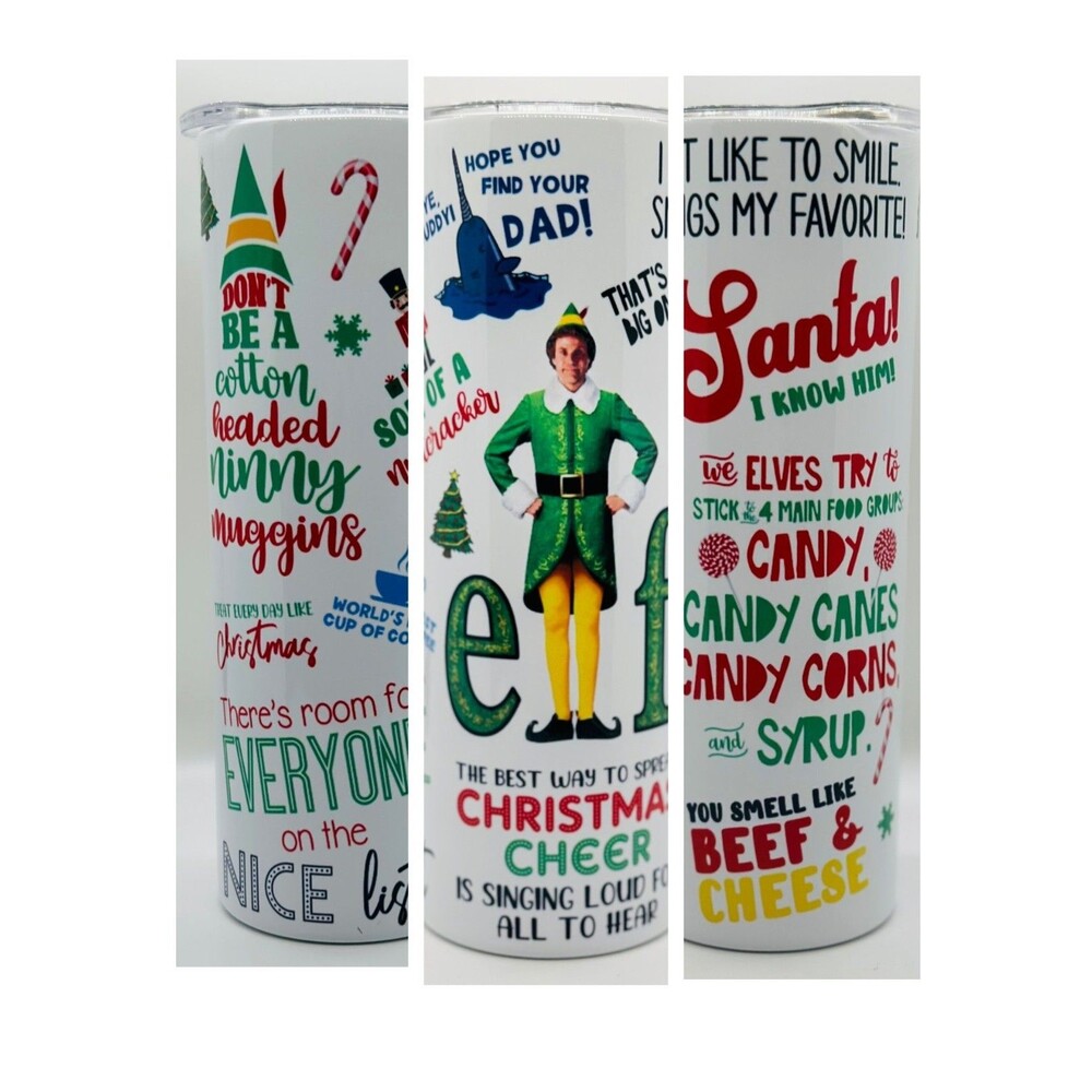 NEW ELF 20 oz. Stainless Steel Tumbler w/Straw Set & Silicone Tip